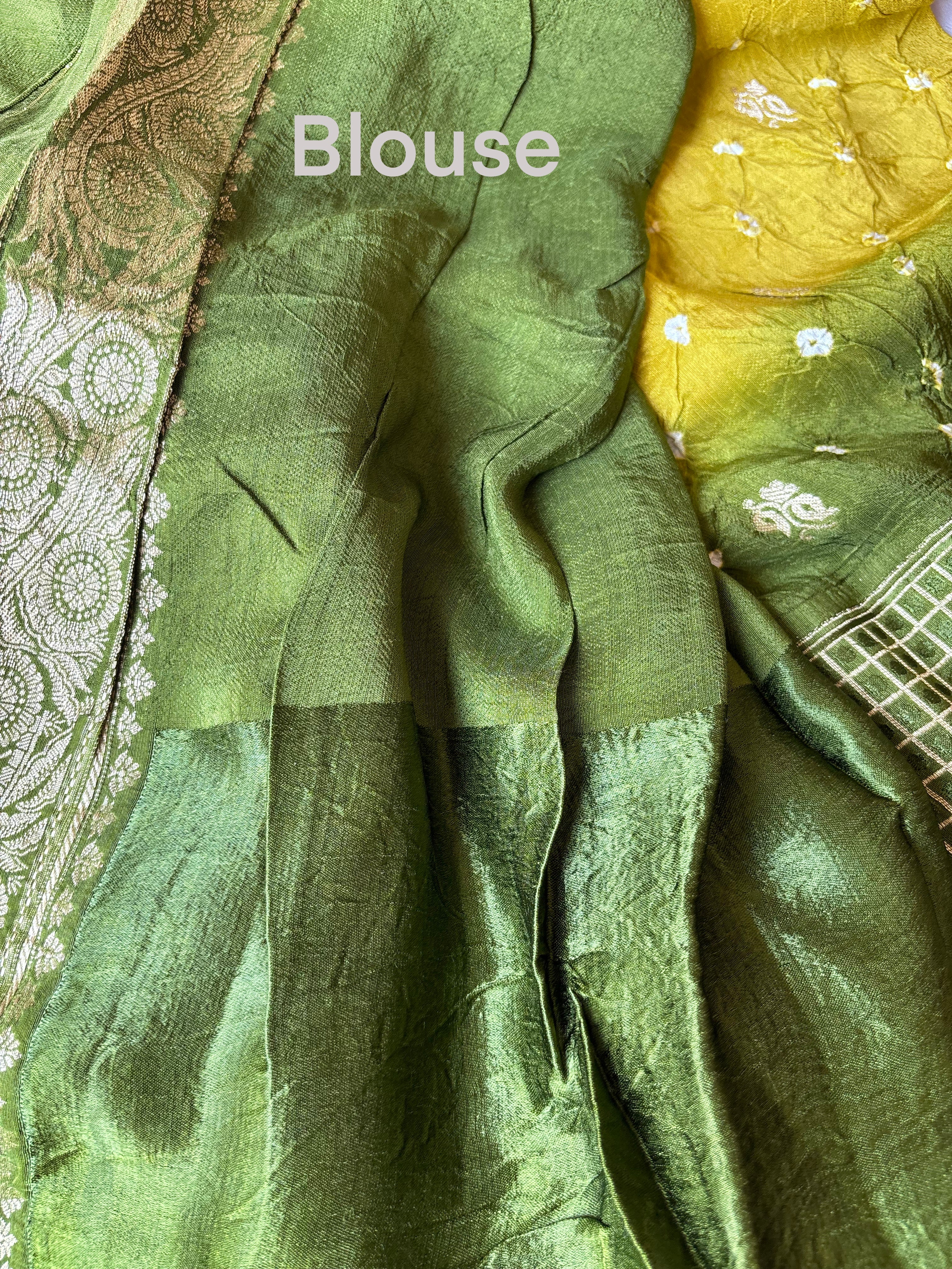 Yellow with Green Bandhini Saree